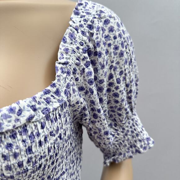 NWT Le Lis Smocked Puff Sleeve Crop Top White Purple Women's Size Large - Picture 5 of 13